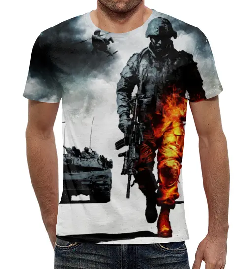 Заказать мужскую футболку в Москве. Футболка с полной запечаткой (мужская) Battlefield от geekbox - готовые дизайны и нанесение принтов.