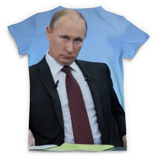 Заказать мужскую футболку в Москве. Футболка с полной запечаткой (мужская) Владимир Путин от Александр - готовые дизайны и нанесение принтов.