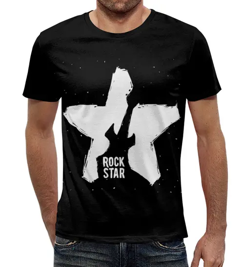 Заказать мужскую футболку в Москве. Футболка с полной запечаткой (мужская) Rock Star от denis01001 - готовые дизайны и нанесение принтов.