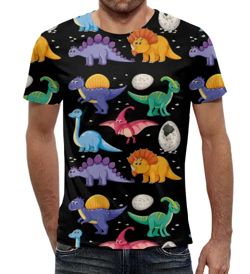 Заказать мужскую футболку в Москве. Футболка с полной запечаткой (мужская) Динозавры от nadegda - готовые дизайны и нанесение принтов.