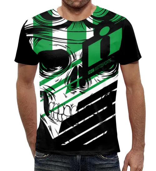 Заказать мужскую футболку в Москве. Футболка с полной запечаткой (мужская) Череп Icon зелёный от Dartz  - готовые дизайны и нанесение принтов.