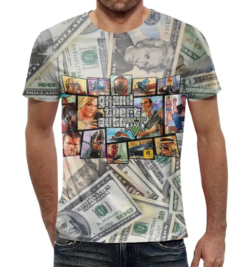 Заказать мужскую футболку в Москве. Футболка с полной запечаткой (мужская) Grand Theft Auto (Dollars) от balden - готовые дизайны и нанесение принтов.