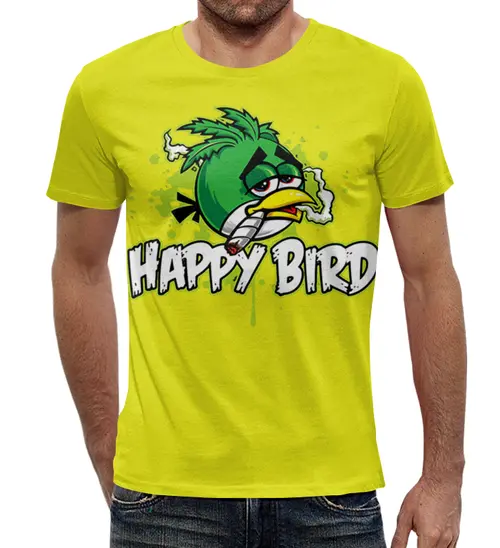 Заказать мужскую футболку в Москве. Футболка с полной запечаткой (мужская) Happy Bird от ПРИНТЫ ПЕЧАТЬ  - готовые дизайны и нанесение принтов.