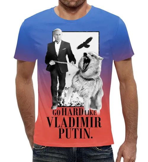 Заказать мужскую футболку в Москве. Футболка с полной запечаткой (мужская) Владимир Путин от EDJEY  - готовые дизайны и нанесение принтов.