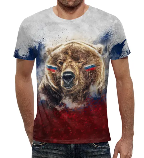 Заказать мужскую футболку в Москве. Футболка с полной запечаткой (мужская) Русский Медведь от tutik_mutik@mail.ru - готовые дизайны и нанесение принтов.