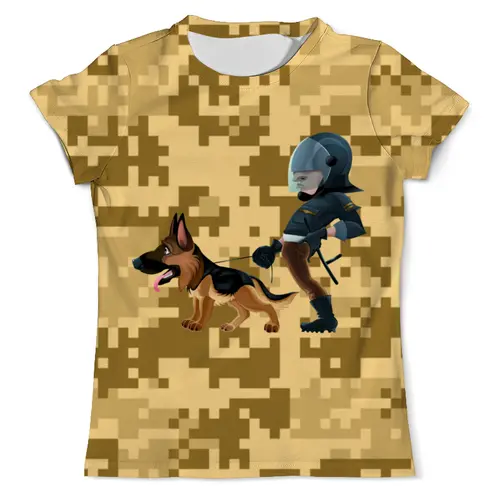 Заказать мужскую футболку в Москве. Футболка с полной запечаткой (мужская) Коп с собакой от Yaroslava - готовые дизайны и нанесение принтов.