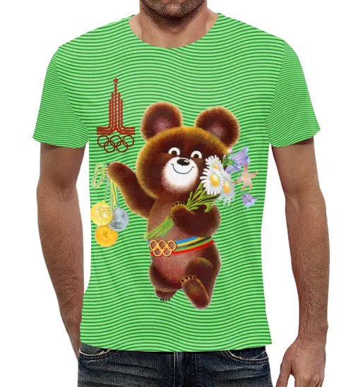 Заказать мужскую футболку в Москве. Футболка с полной запечаткой (мужская) Олимпийский мишка  от T-shirt print  - готовые дизайны и нанесение принтов.