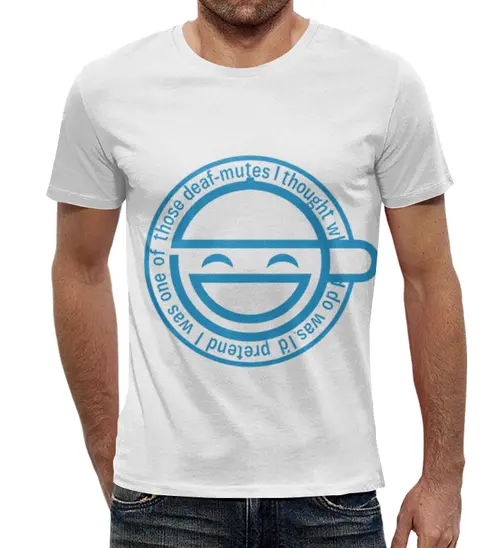 Заказать мужскую футболку в Москве. Футболка с полной запечаткой (мужская) Смеющийся человек от GeekFox  - готовые дизайны и нанесение принтов.