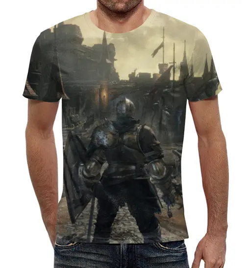 Заказать мужскую футболку в Москве. Футболка с полной запечаткой (мужская) Dark Souls от geekbox - готовые дизайны и нанесение принтов.