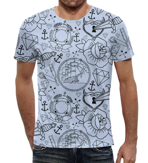 Заказать мужскую футболку в Москве. Футболка с полной запечаткой (мужская) Морская тема от T-shirt print  - готовые дизайны и нанесение принтов.