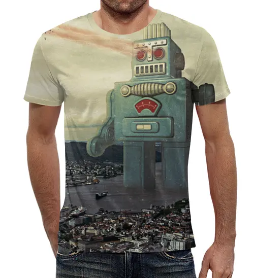 Заказать мужскую футболку в Москве. Футболка с полной запечаткой (мужская) Вторжение от Digital Art  - готовые дизайны и нанесение принтов.