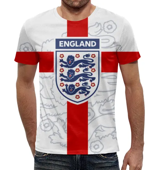 Заказать мужскую футболку в Москве. Футболка с полной запечаткой (мужская) Сборная Англии от geekbox - готовые дизайны и нанесение принтов.