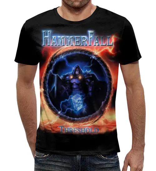 Заказать мужскую футболку в Москве. Футболка с полной запечаткой (мужская) HammerFall от geekbox - готовые дизайны и нанесение принтов.