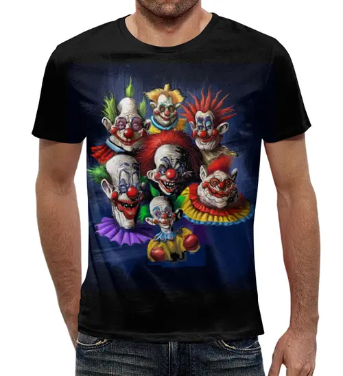 Заказать мужскую футболку в Москве. Футболка с полной запечаткой (мужская) Клоуны-злодеи от Виктор Гришин - готовые дизайны и нанесение принтов.