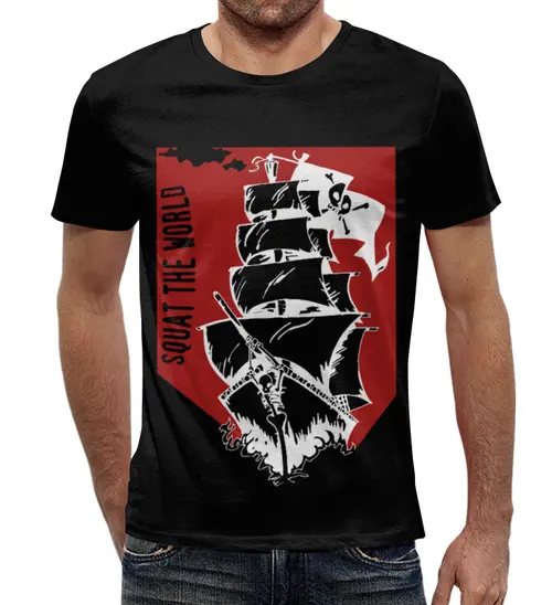Заказать мужскую футболку в Москве. Футболка с полной запечаткой (мужская) Пиратский корабль от Виктор Гришин - готовые дизайны и нанесение принтов.