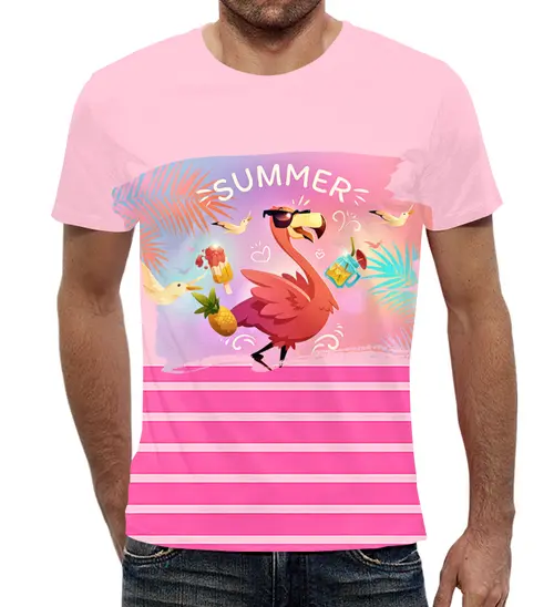 Заказать мужскую футболку в Москве. Футболка с полной запечаткой (мужская) Фламинго  от T-shirt print  - готовые дизайны и нанесение принтов.