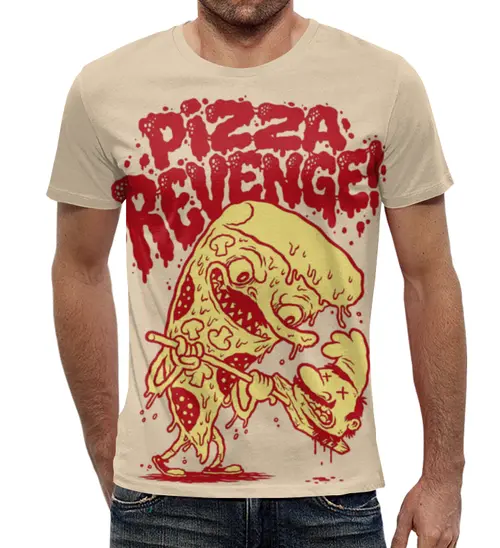 Заказать мужскую футболку в Москве. Футболка с полной запечаткой (мужская) Pizza Revenge от Leichenwagen - готовые дизайны и нанесение принтов.