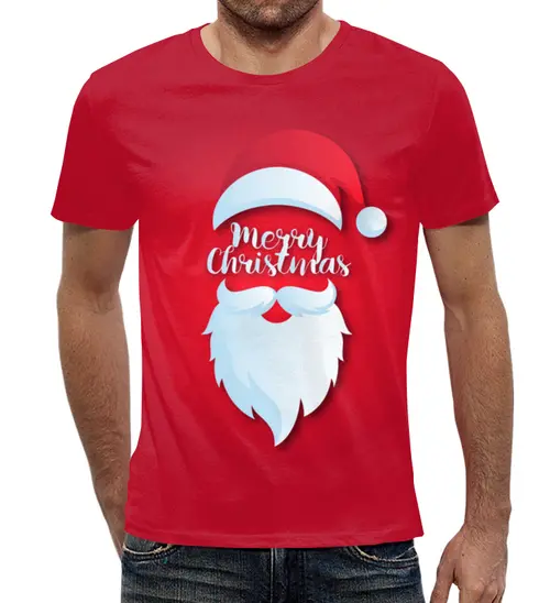 Заказать мужскую футболку в Москве. Футболка с полной запечаткой (мужская) Санта Клаус от Leichenwagen - готовые дизайны и нанесение принтов.