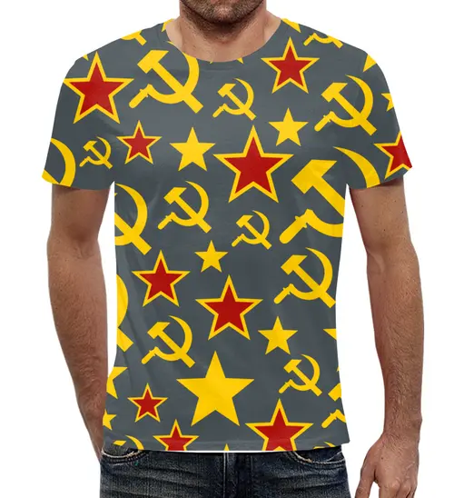 Заказать мужскую футболку в Москве. Футболка с полной запечаткой (мужская) RUSSIAN СССР от Вова - готовые дизайны и нанесение принтов.