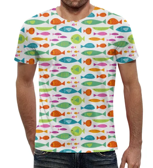 Заказать мужскую футболку в Москве. Футболка с полной запечаткой (мужская) Морские рыбки от svetlanas - готовые дизайны и нанесение принтов.
