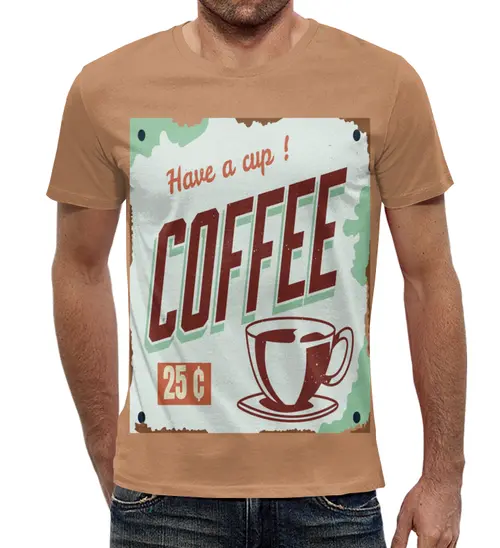 Заказать мужскую футболку в Москве. Футболка с полной запечаткой (мужская) Чашка Кофе от acidhouses - готовые дизайны и нанесение принтов.
