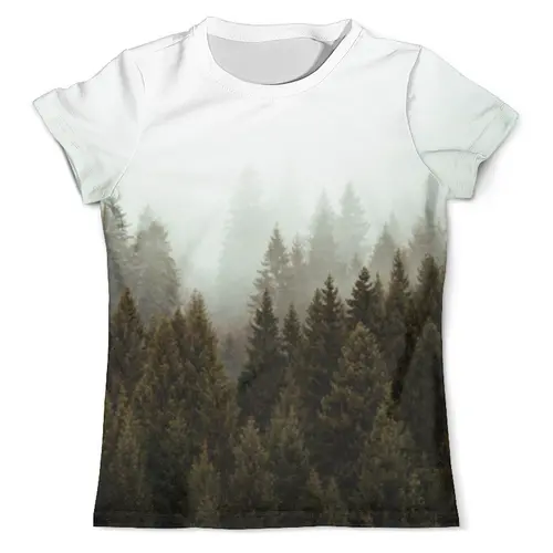 Заказать мужскую футболку в Москве. Футболка с полной запечаткой (мужская) Туман над лесом от weeert - готовые дизайны и нанесение принтов.