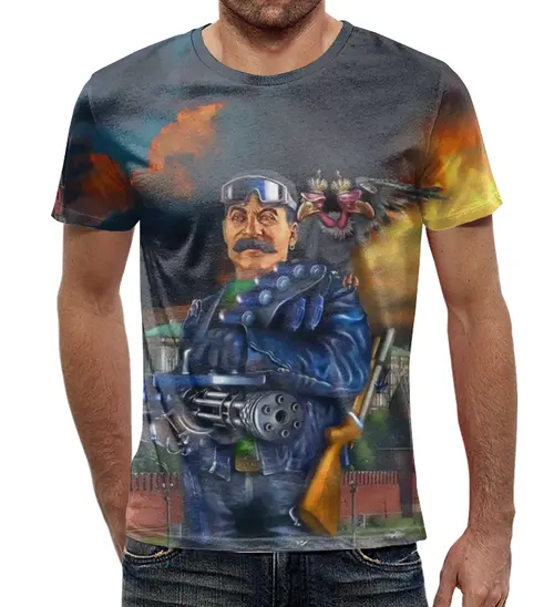 Заказать мужскую футболку в Москве. Футболка с полной запечаткой (мужская) И.В.Сталин  от T-shirt print  - готовые дизайны и нанесение принтов.