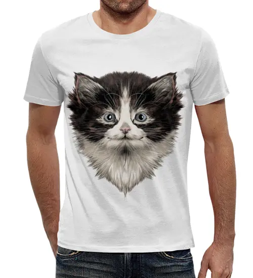 Заказать мужскую футболку в Москве. Футболка с полной запечаткой (мужская) Морда кота от THE_NISE  - готовые дизайны и нанесение принтов.