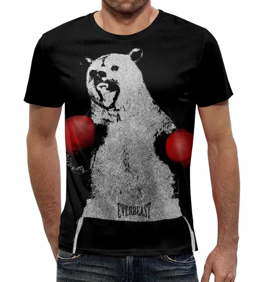 Заказать мужскую футболку в Москве. Футболка с полной запечаткой (мужская) Медведь Боксёр от printik - готовые дизайны и нанесение принтов.