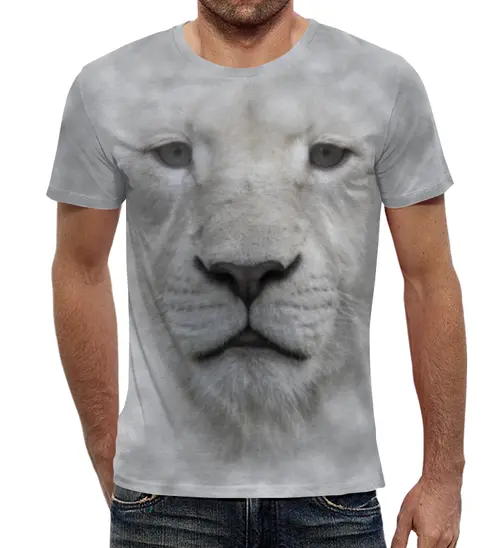 Заказать мужскую футболку в Москве. Футболка с полной запечаткой (мужская) Белый тигр от weeert - готовые дизайны и нанесение принтов.