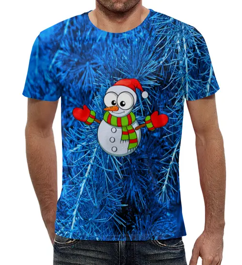 Заказать мужскую футболку в Москве. Футболка с полной запечаткой (мужская) Снеговичок от THE_NISE  - готовые дизайны и нанесение принтов.