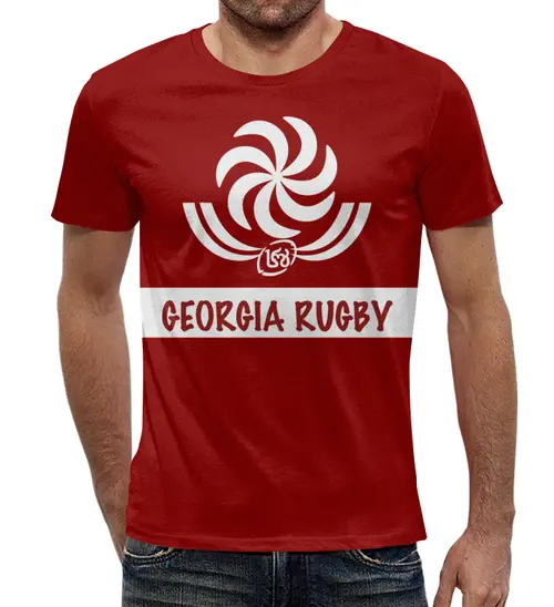 Заказать мужскую футболку в Москве. Футболка с полной запечаткой (мужская) Грузия регби от rugby - готовые дизайны и нанесение принтов.