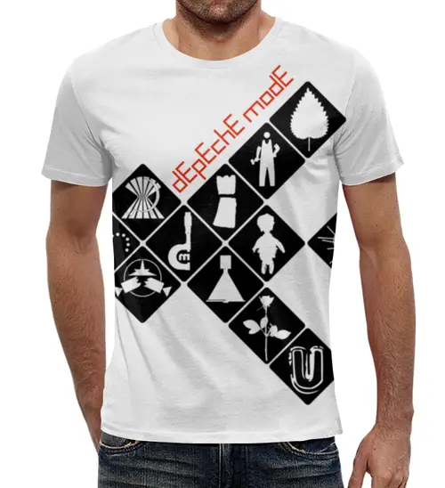 Заказать мужскую футболку в Москве. Футболка с полной запечаткой (мужская) Depeche Mode / Symbols от OEX design - готовые дизайны и нанесение принтов.