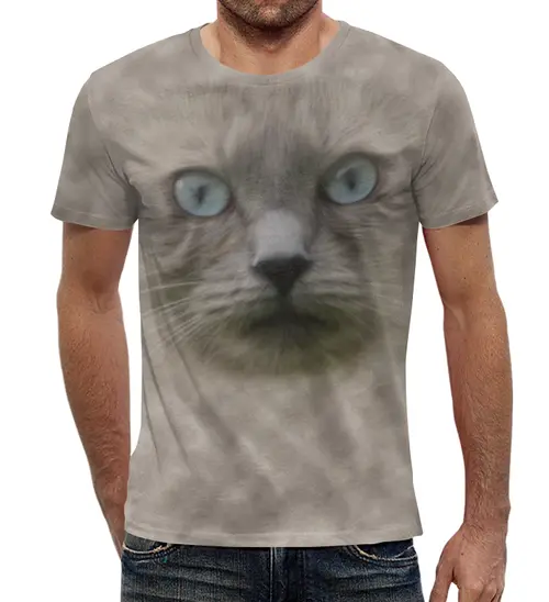 Заказать мужскую футболку в Москве. Футболка с полной запечаткой (мужская) Мордочка кошки от weeert - готовые дизайны и нанесение принтов.