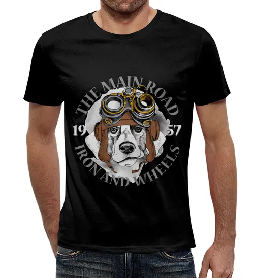 Заказать мужскую футболку в Москве. Футболка с полной запечаткой (мужская) Собака от Ирина - готовые дизайны и нанесение принтов.