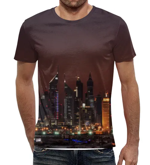 Заказать мужскую футболку в Москве. Футболка с полной запечаткой (мужская) Огни ночного города от Виктор Гришин - готовые дизайны и нанесение принтов.