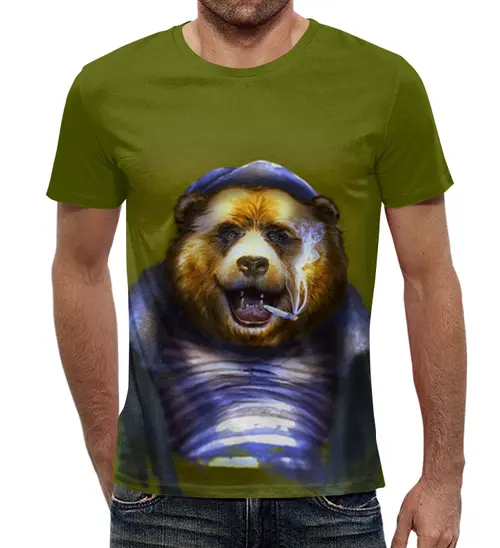 Заказать мужскую футболку в Москве. Футболка с полной запечаткой (мужская) Русский медведь  от ПРИНТЫ ПЕЧАТЬ  - готовые дизайны и нанесение принтов.