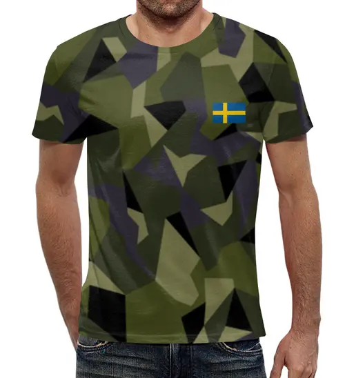 Заказать мужскую футболку в Москве. Футболка с полной запечаткой (мужская) шведский камуфляж М-90 от vard - готовые дизайны и нанесение принтов.