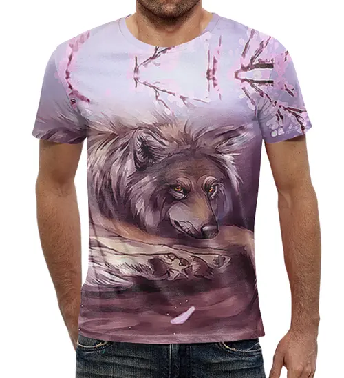 Заказать мужскую футболку в Москве. Футболка с полной запечаткой (мужская) Волчонок от T-shirt print  - готовые дизайны и нанесение принтов.