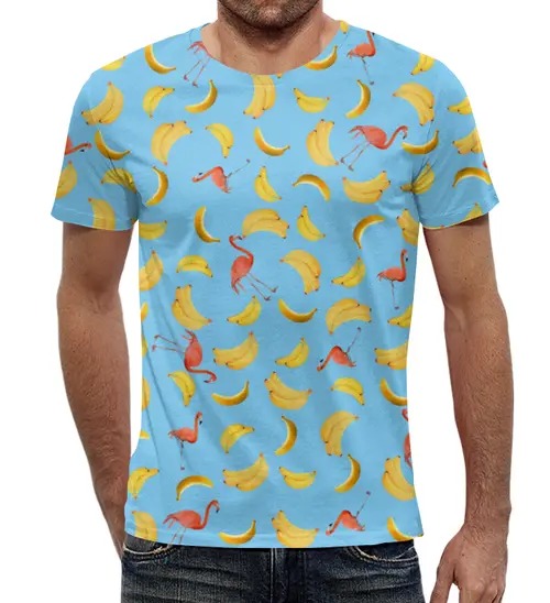 Заказать мужскую футболку в Москве. Футболка с полной запечаткой (мужская) Бананы и фламинго от valezar - готовые дизайны и нанесение принтов.