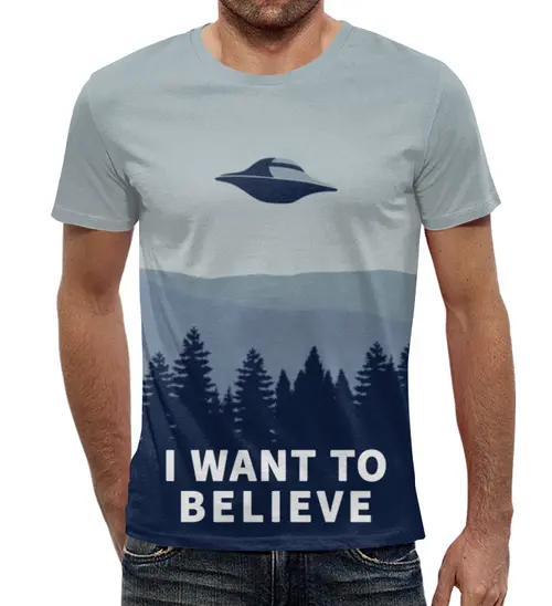 Заказать мужскую футболку в Москве. Футболка с полной запечаткой (мужская) I Want to Believe  от ISliM - готовые дизайны и нанесение принтов.