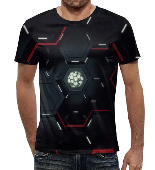 Заказать мужскую футболку в Москве. Футболка с полной запечаткой (мужская) Нано шестиугольник от ADMIN MMORPG - готовые дизайны и нанесение принтов.