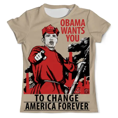 Заказать мужскую футболку в Москве. Футболка с полной запечаткой (мужская) Obama Red Army от Leichenwagen - готовые дизайны и нанесение принтов.