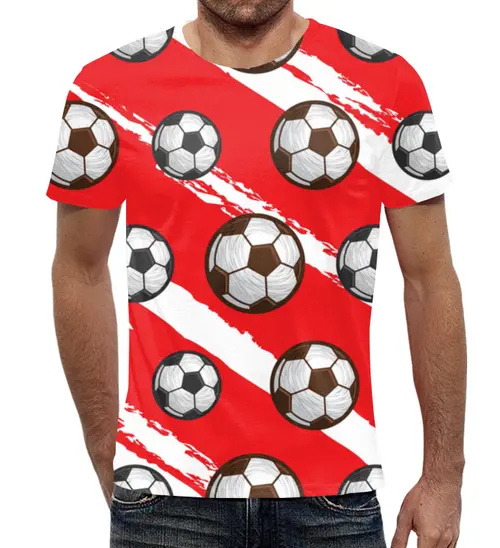 Заказать мужскую футболку в Москве. Футболка с полной запечаткой (мужская) Футбольные мячи от Print design  - готовые дизайны и нанесение принтов.