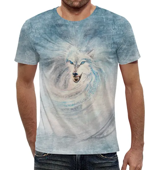 Заказать мужскую футболку в Москве. Футболка с полной запечаткой (мужская) Волк-зима от hontor - готовые дизайны и нанесение принтов.