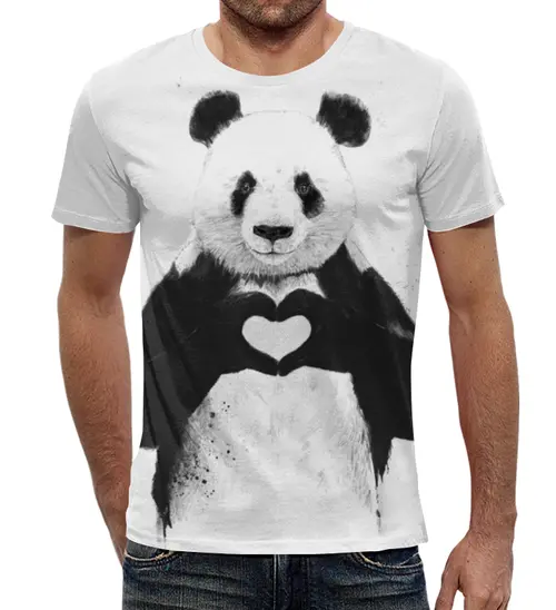 Заказать мужскую футболку в Москве. Футболка с полной запечаткой (мужская) Panda Love 3D от Vasilixa - готовые дизайны и нанесение принтов.