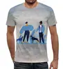 Заказать мужскую футболку в Москве. Футболка с полной запечаткой (мужская) Прогулка с собакой от T-shirt print  - готовые дизайны и нанесение принтов.