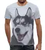 Заказать мужскую футболку в Москве. Футболка с полной запечаткой (мужская) Собака Хаски от Сакурана  - готовые дизайны и нанесение принтов.