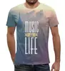 Заказать мужскую футболку в Москве. Футболка с полной запечаткой (мужская) Music is Life от Broadway music - готовые дизайны и нанесение принтов.