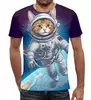 Заказать мужскую футболку в Москве. Футболка с полной запечаткой (мужская) Кот-космонавт в открытом космосе от p_i_r_a_n_y_a  - готовые дизайны и нанесение принтов.